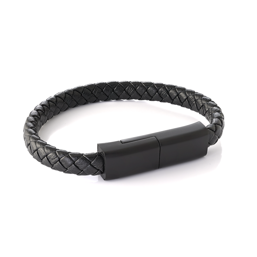 Black Leather Iphone Cable Bracelet