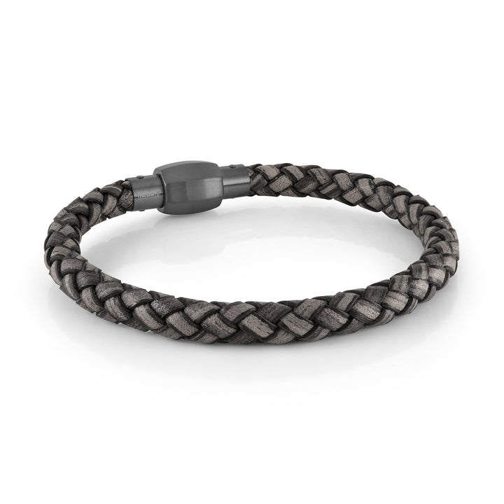 Twist Clasp Gunmetal Leather Bracelet