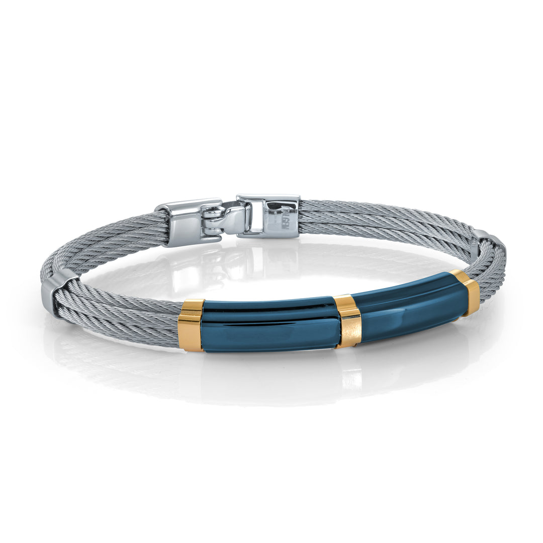 Blue Centre Cable Bangle 18K Yellow Gold Accents