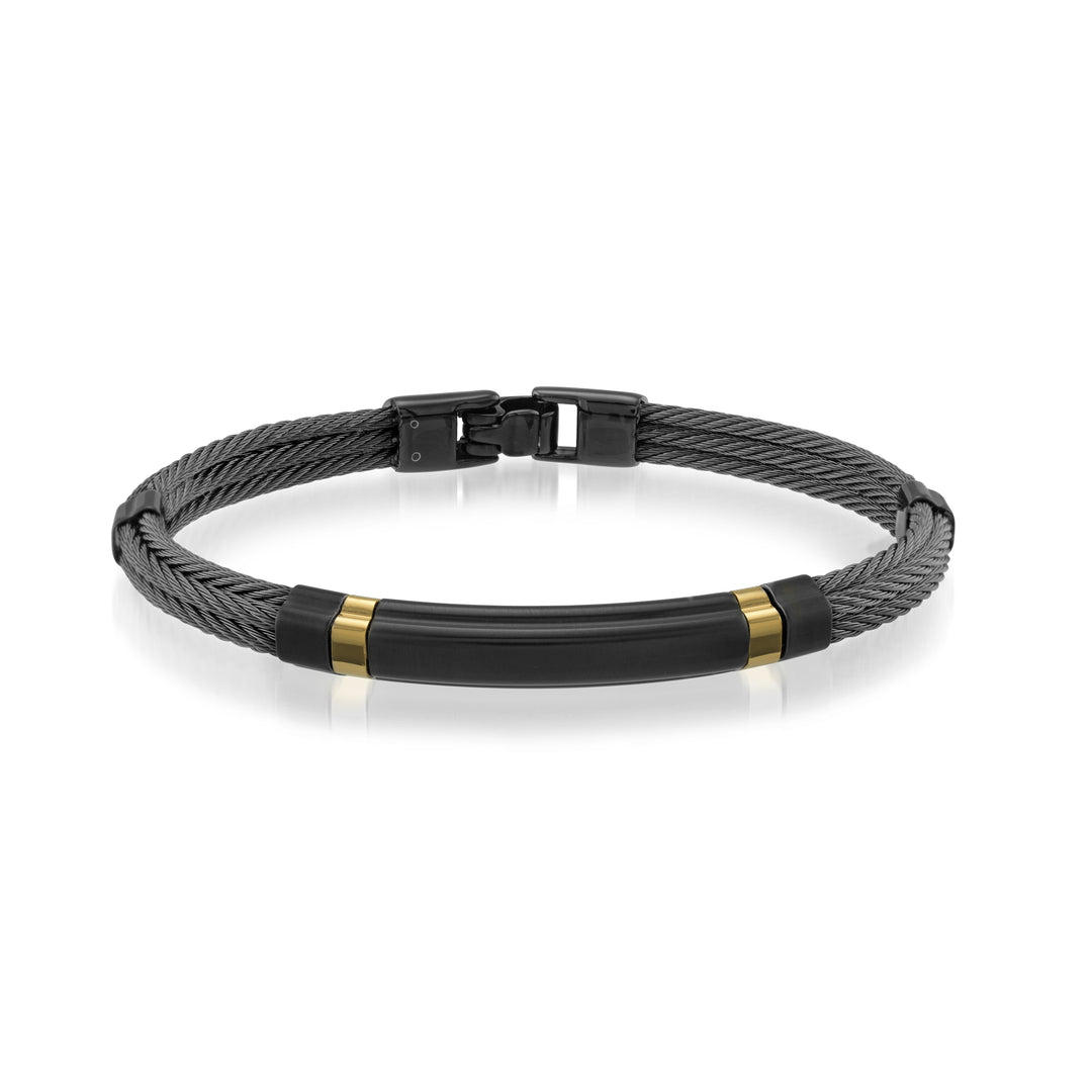 Black Matte Steel Cable 18K Gold Bracelet