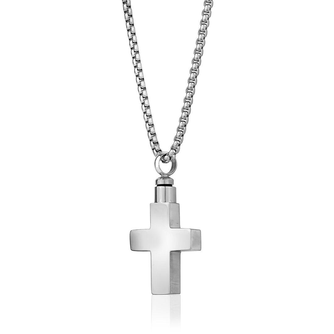 Polished Brushed Cross Urn Pendant