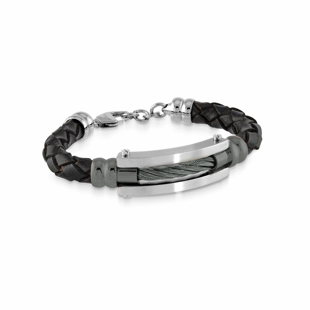 Cable Black Leather Bracelet