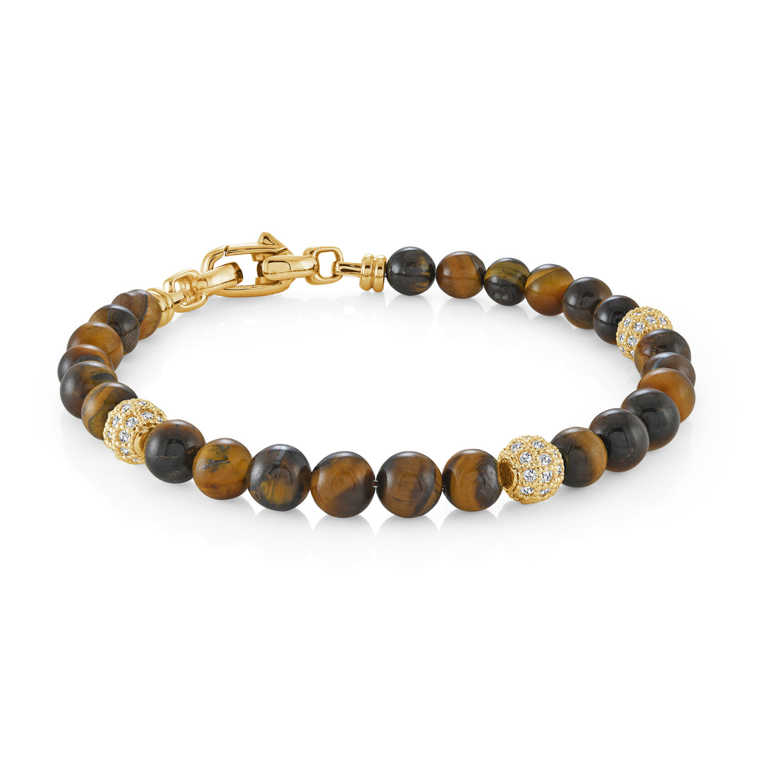 6mm Tiger's Eye and White Cz Bead Bracelet