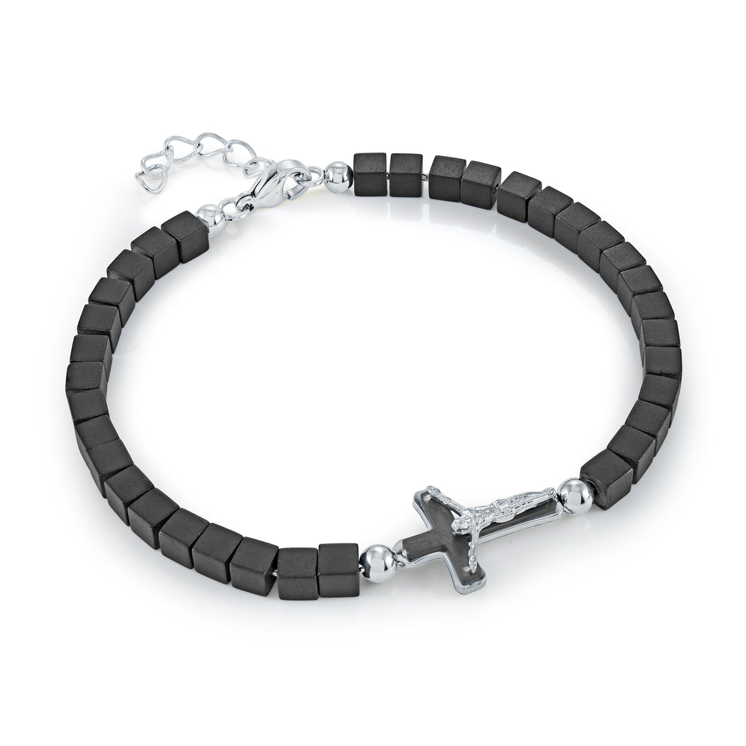 4.5m Onyx Cube Crucifix Bracelet