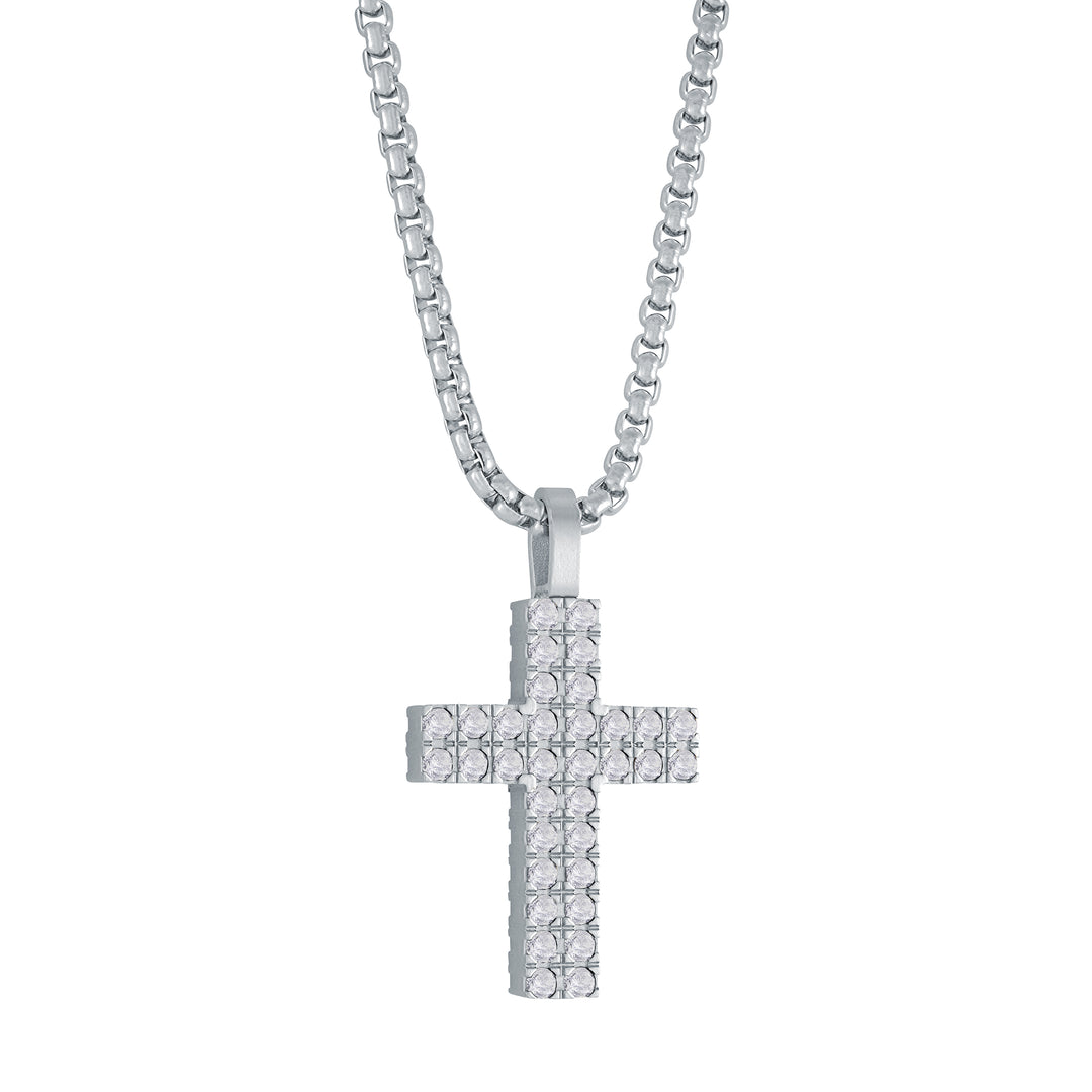 REVERSIBLE BLACK AND WHITE CZ CROSS PENDANT NECKLACE