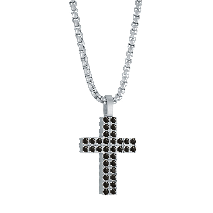 REVERSIBLE BLACK AND WHITE CZ CROSS PENDANT NECKLACE
