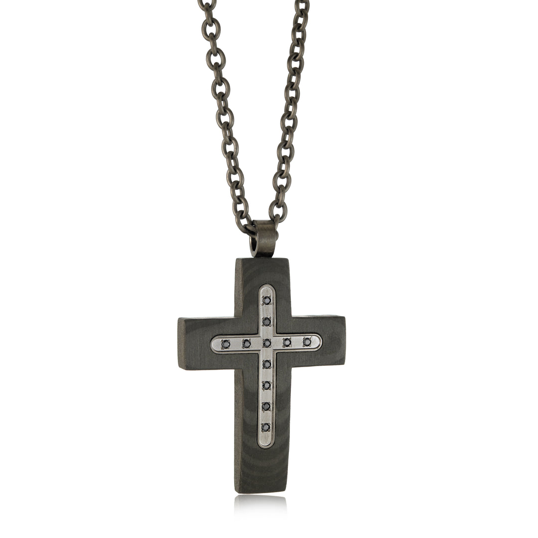 Carbon Composite Studded Cross Pendant