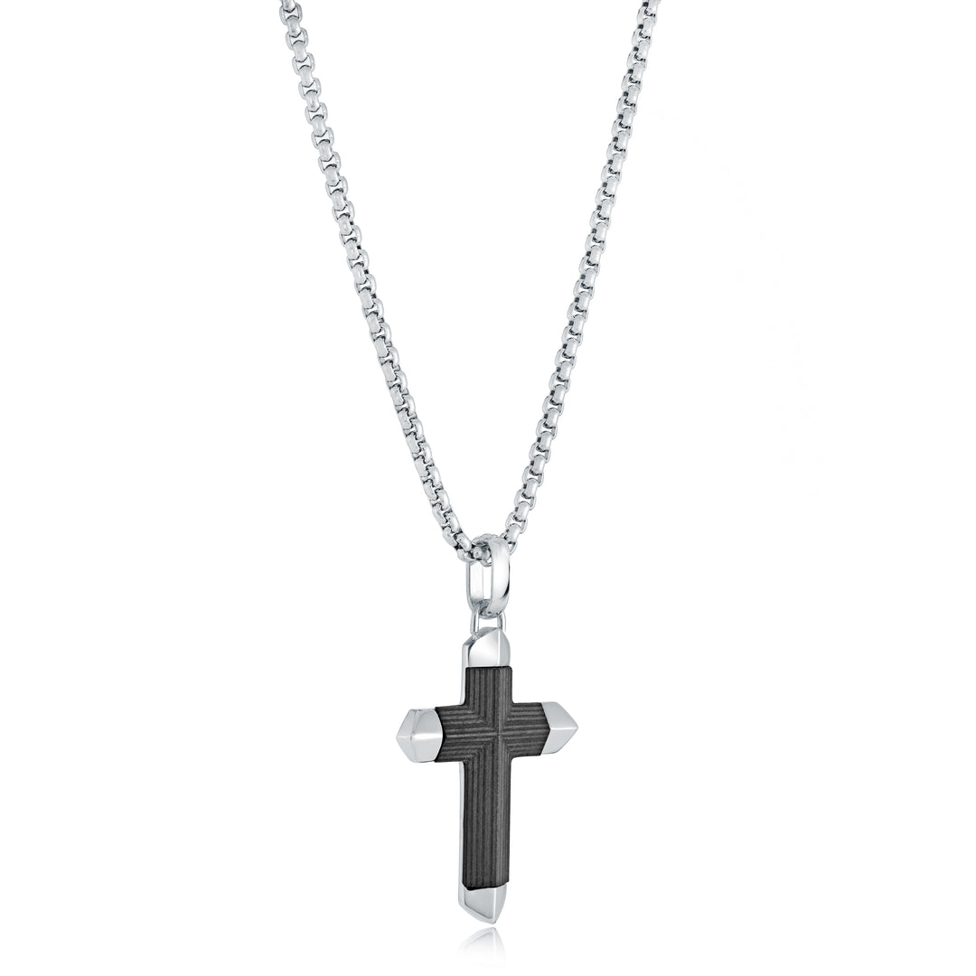 Wood Inlay Cross Pendant Necklace