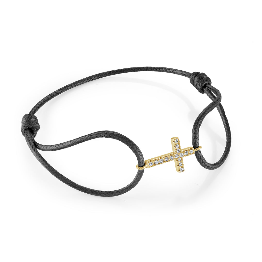 Black Cord Adjustable Studded Cross Bracelet