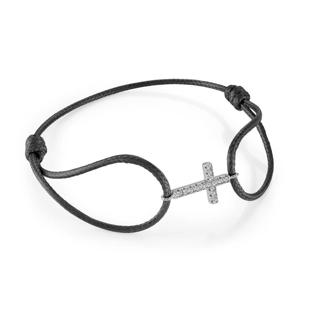 Black Cord Adjustable Studded Cross Bracelet