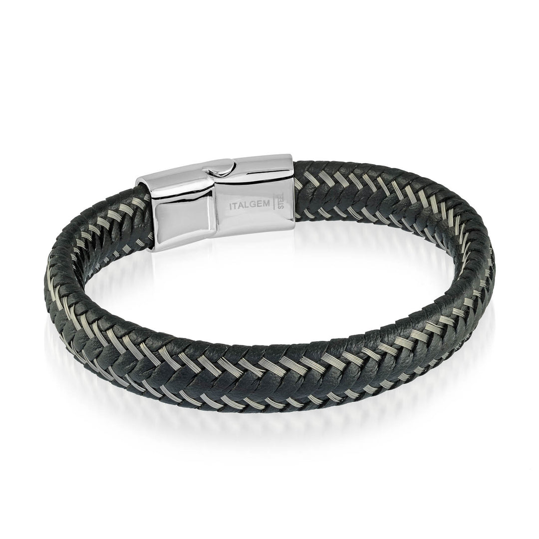 12mm Braided Two-Tone Leather Bracelet