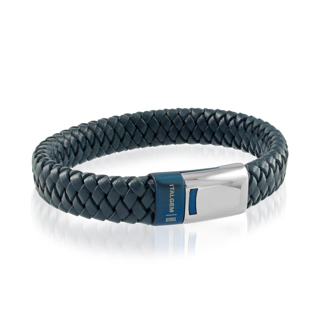 12mm Braided Blue Leather Bracelet