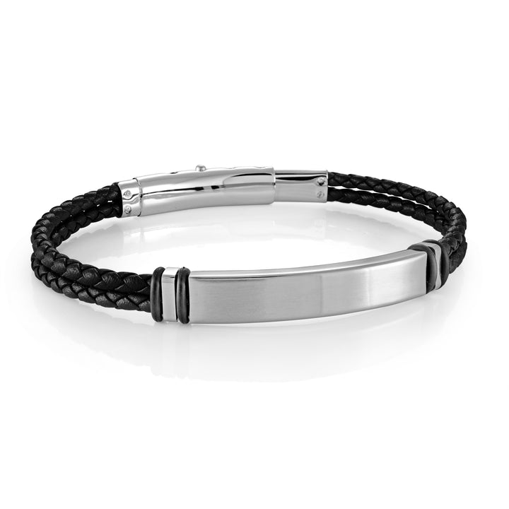 Id-Plate 3 Way Clasp Leather Bracelet