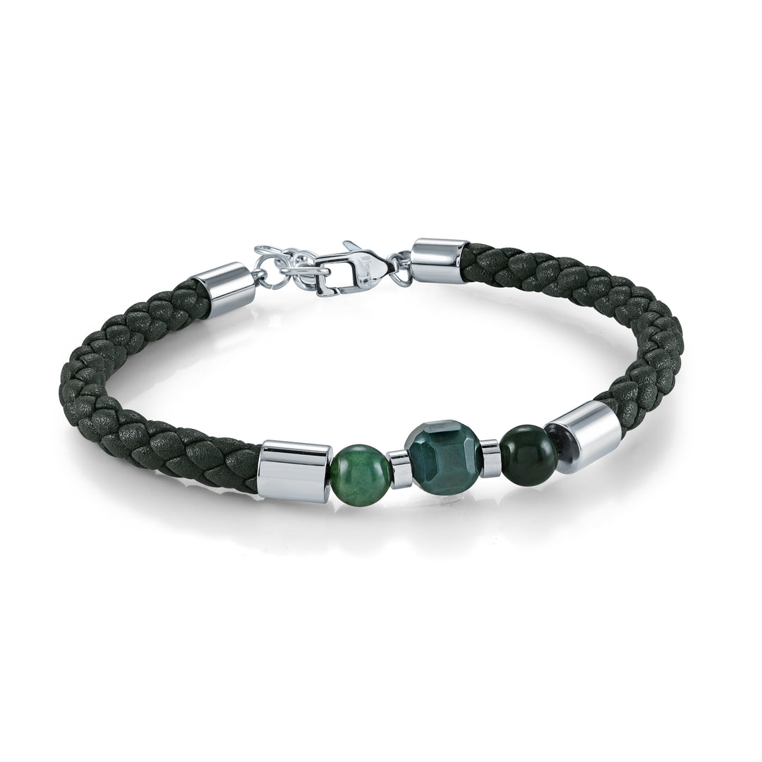 5mm Moss Agate Green Leather Bracelet