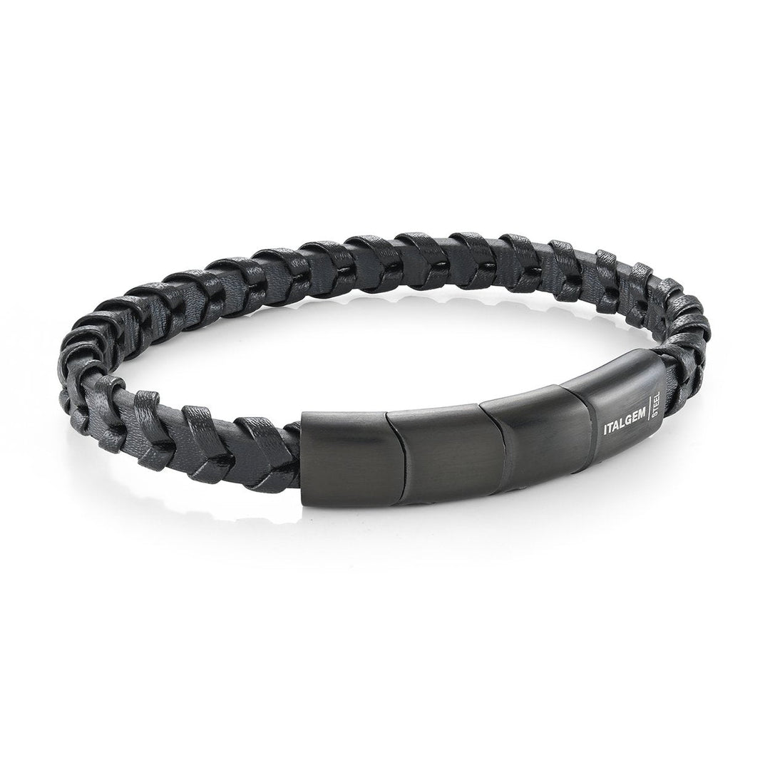 8mm Black Leather Adjustable Bracelet