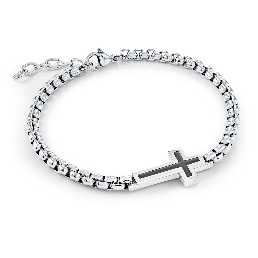 4mm Box Link Black-Ip Cross Bracelet