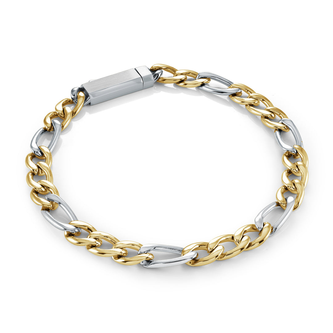 6mm Two-Tone Figaro Key Clasp Bracelet