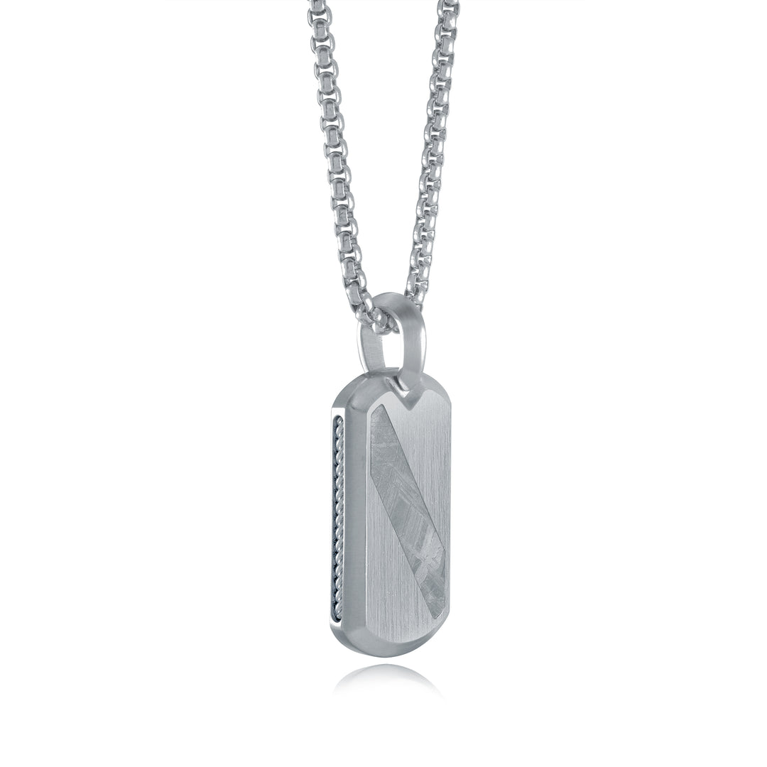 STAINLESS STEEL METEORITE INLAY DOGTAG PENDANT NECKLACE