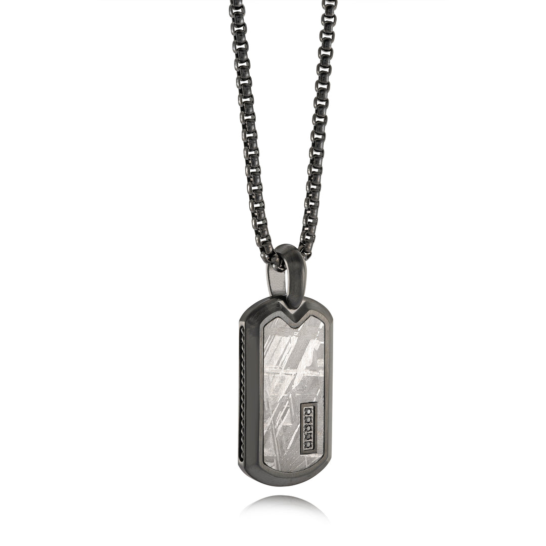 STAINLESS STEEL METEORITE INLAY DOGTAG PENDANT NECKLACE