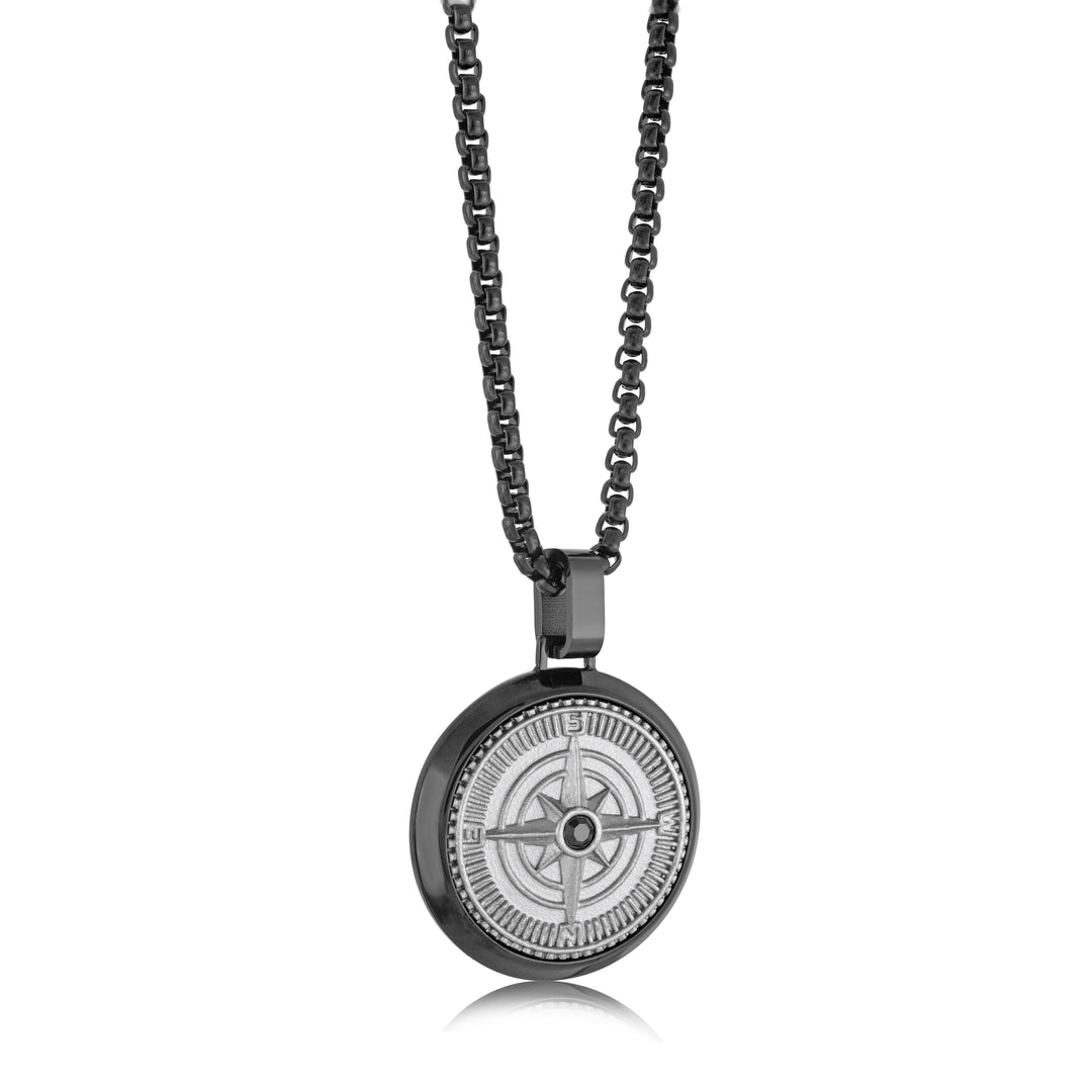 Studded North-Star Compass Pendant Necklace