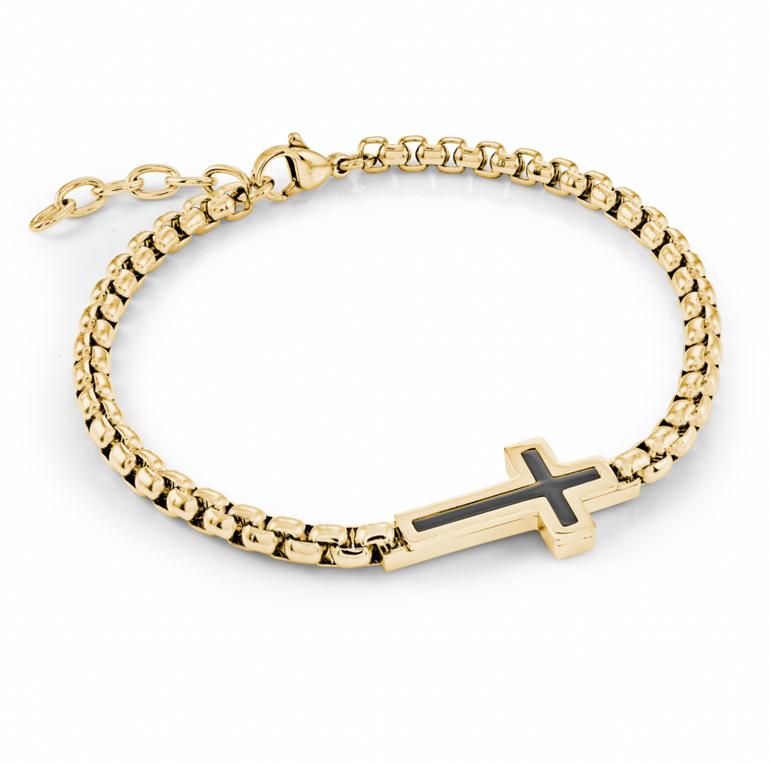 4mm Box Link Black-Ip Cross Bracelet
