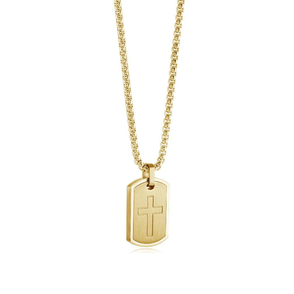 Brushed Steel Cross Inlayed Dogtag Pendant