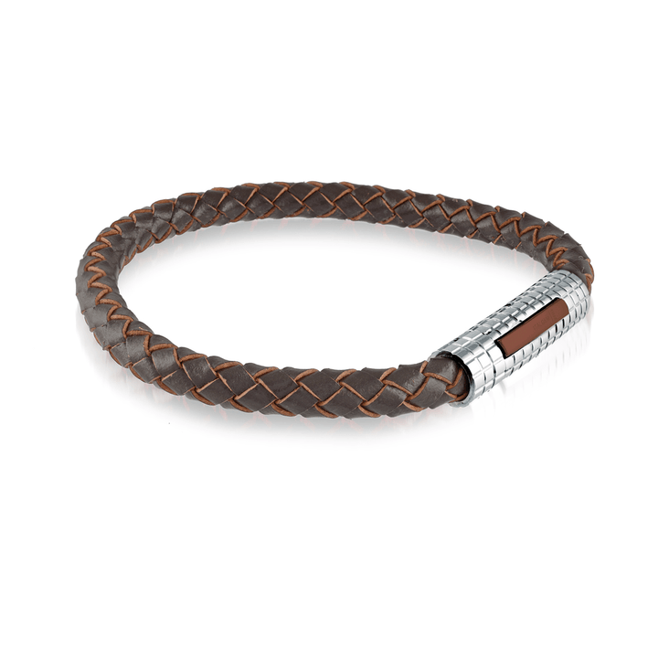 7MM LEATHER CHECKERED CLASP BRACELET