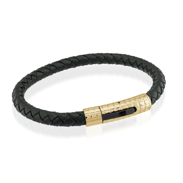 7MM LEATHER CHECKERED CLASP BRACELET